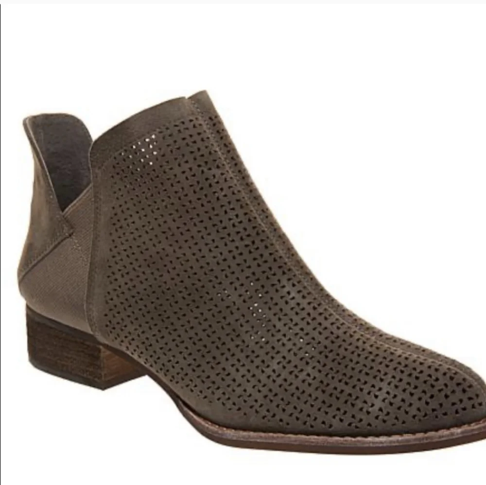 Vince Camuto Taupe Perforated Suede Booties 6